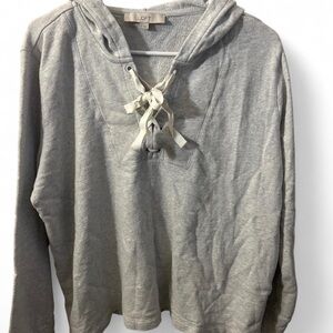 LOFT Gray Laced Up Hooded Sweater